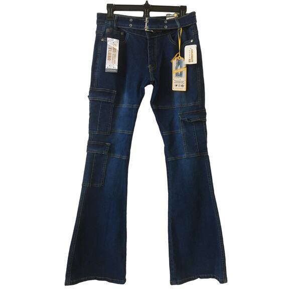 NWT Celebrity Ace Y2K Low Rise Jeans 11/30 32 inch inseam Cargo Utility Flare - Picture 1 of 8